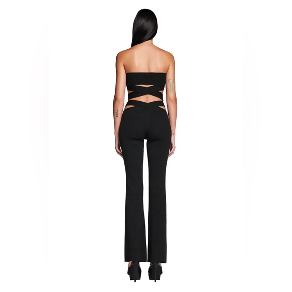 I.AM.GIA Arima Black Hip Cut Out Crossover Flared Knit Mid Rise Pants Sz Small - Picture 7 of 9